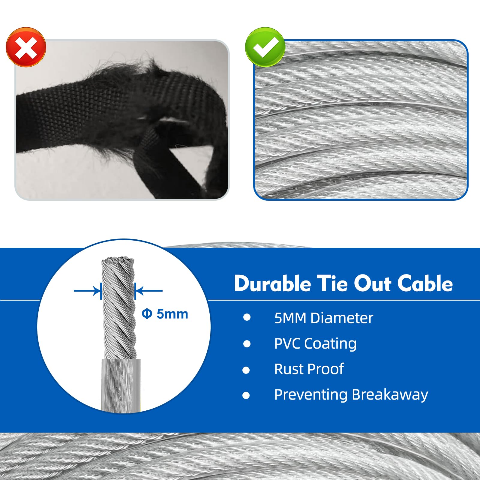 Luffwell Dog Runner - 50Ft Lead With 15Ft Pulley, Heavy Duty For Dogs Up To 250Lbs, Silver